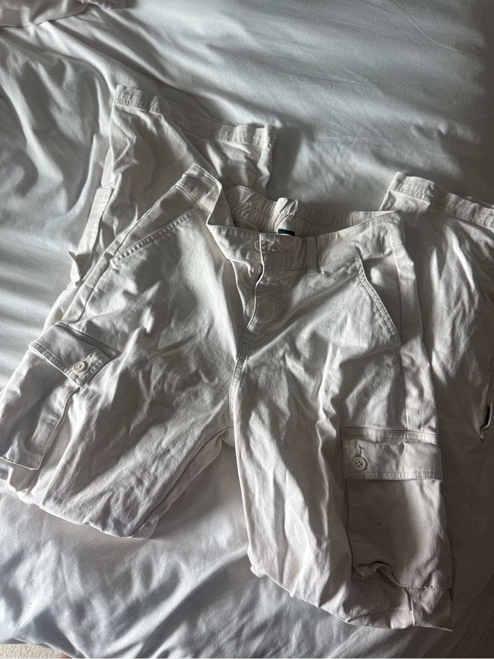 Beige/ White Cargo straight leg pants - Classic Pocketed Style